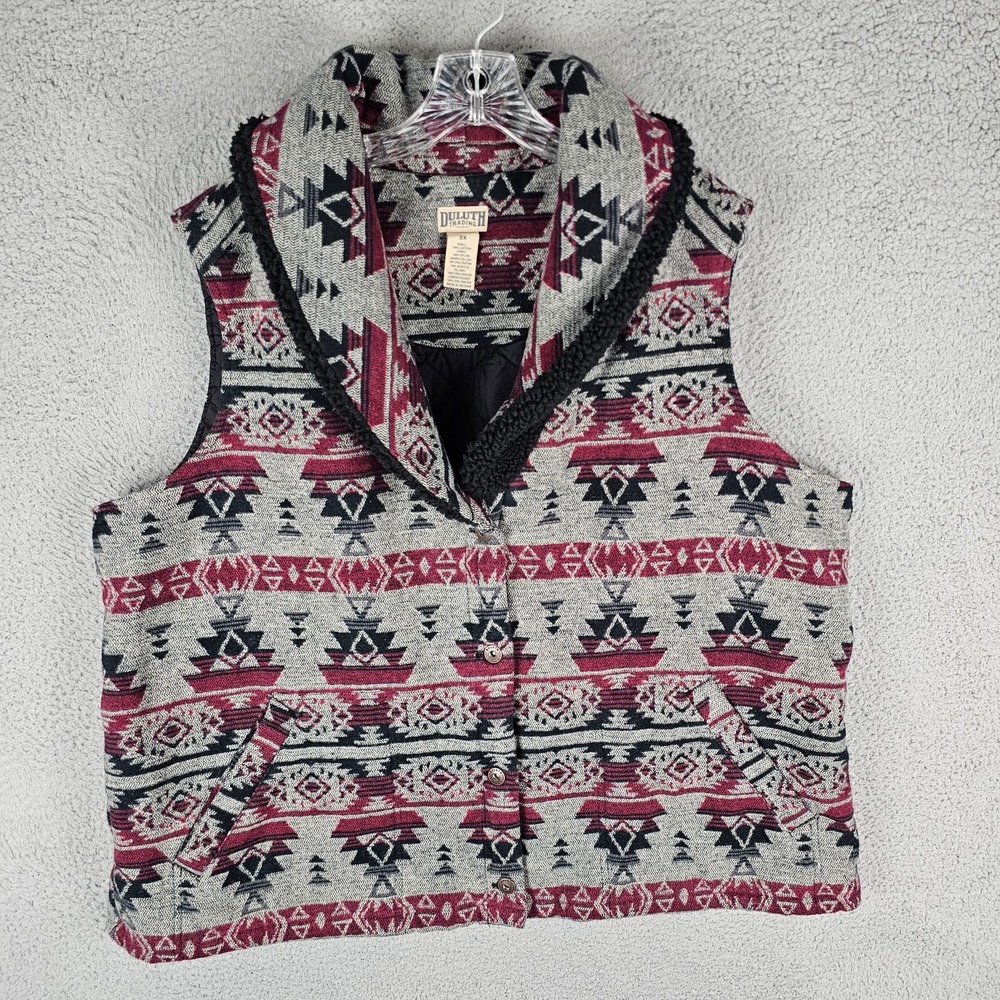 Duluth Trading Co Vest Womens 2X Aztec Quilt Lined Shawl Collar Button 323734